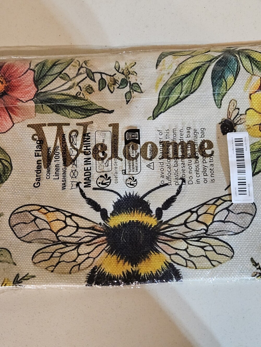 Welcome Bee Garden Flag – Yellow and Black Floral Home Accent